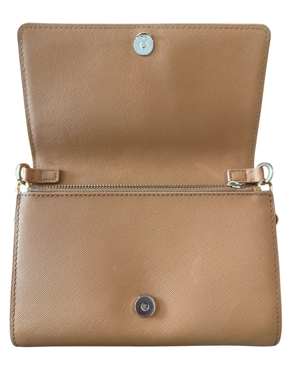 Tory Burch Tan Leather Crossbody Wallet with Gold Chain - Picture 4 of 12